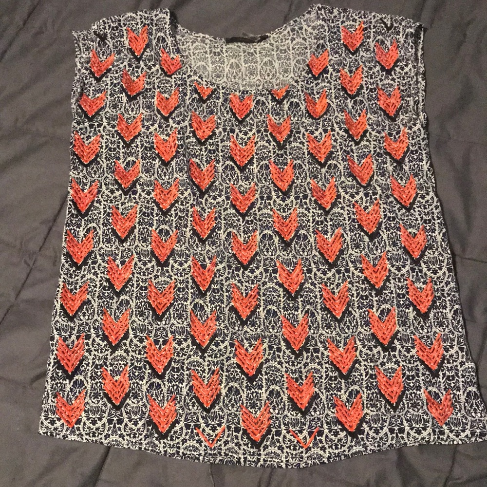 Navy blue and orange blouse/tank